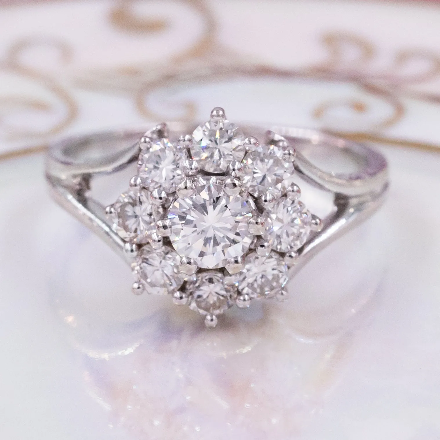1 Carat Cluster Diamond Ring C. 1950s