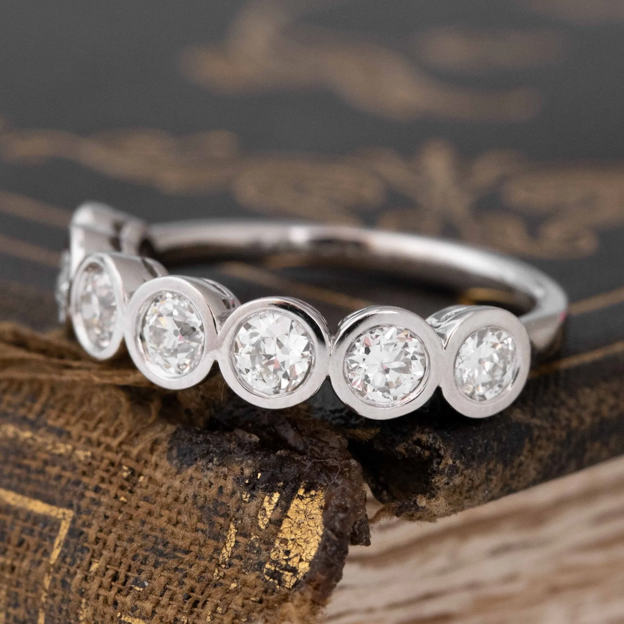 1.01ctw Old European Cut Diamond Bezel Half-Hoop Band