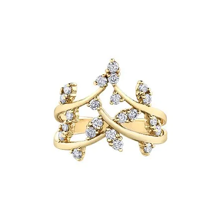 10K Yellow Gold (0.50ct) Diamond Leaf Design Ring
