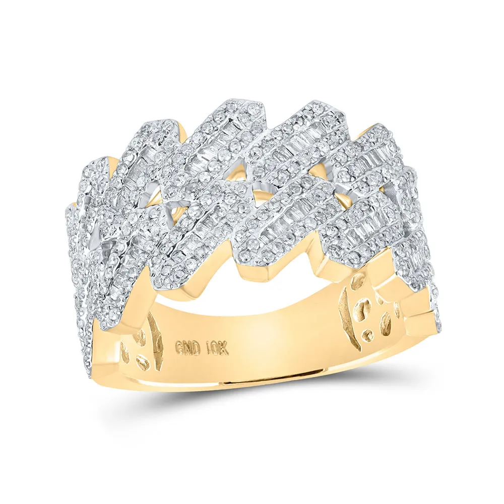 10kt Yellow Gold Mens Baguette Diamond Link Band Ring 1 Cttw