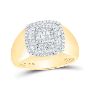 10kt Yellow Gold Mens Baguette Diamond Square Ring 3/4 Cttw