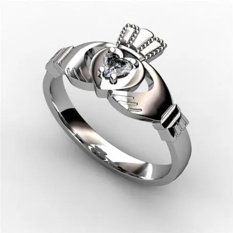 1/10 Carat Diamond Claddagh Engagement Ring WHITE-ASU2-10.
