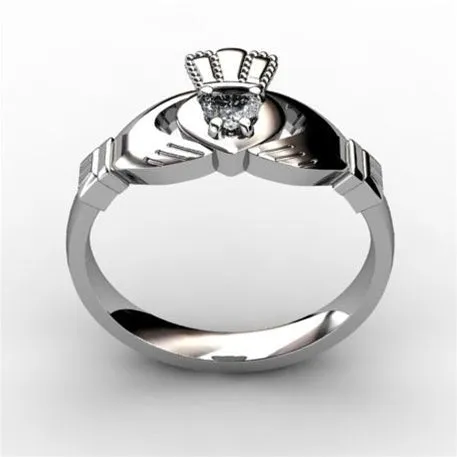 1/10 Carat Diamond Claddagh Engagement Ring WHITE-ASU2-10.