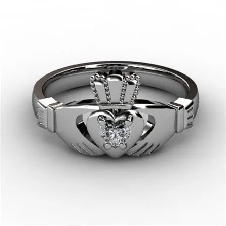 1/10 Carat Diamond Claddagh Engagement Ring WHITE-ASU2-10.