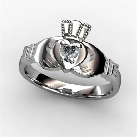 1/10 Carat Diamond Claddagh Engagement Ring WHITE-ASU2-10.