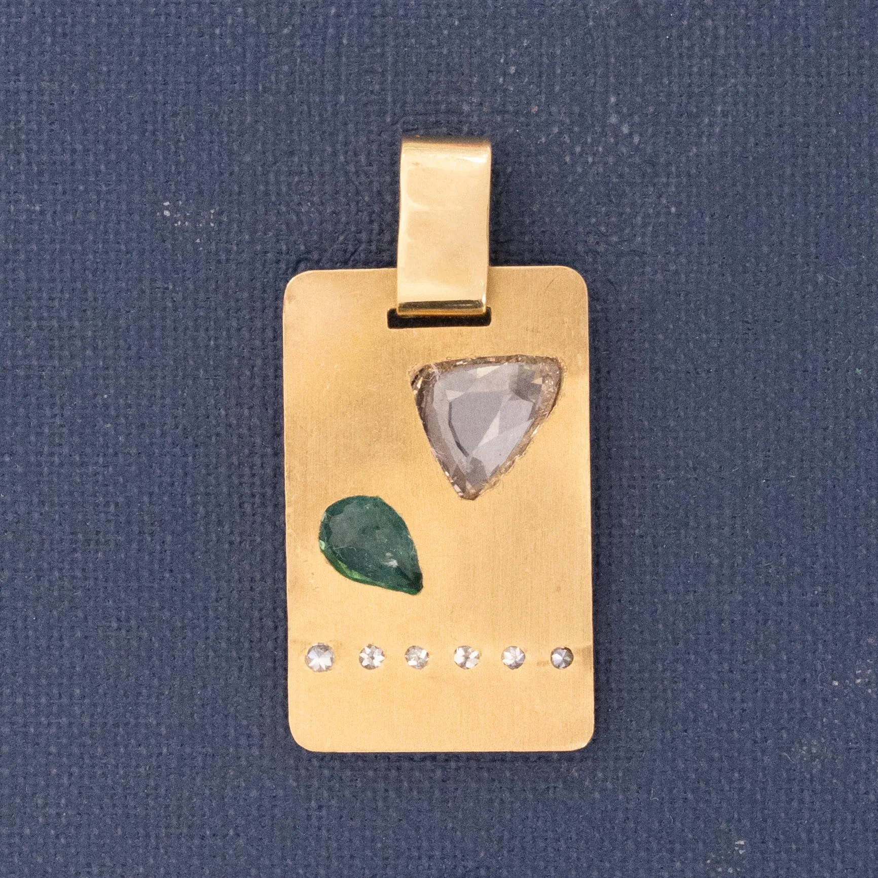 1.18ctw Diamond & Emerald Pear Cut Dog Tag Pendant