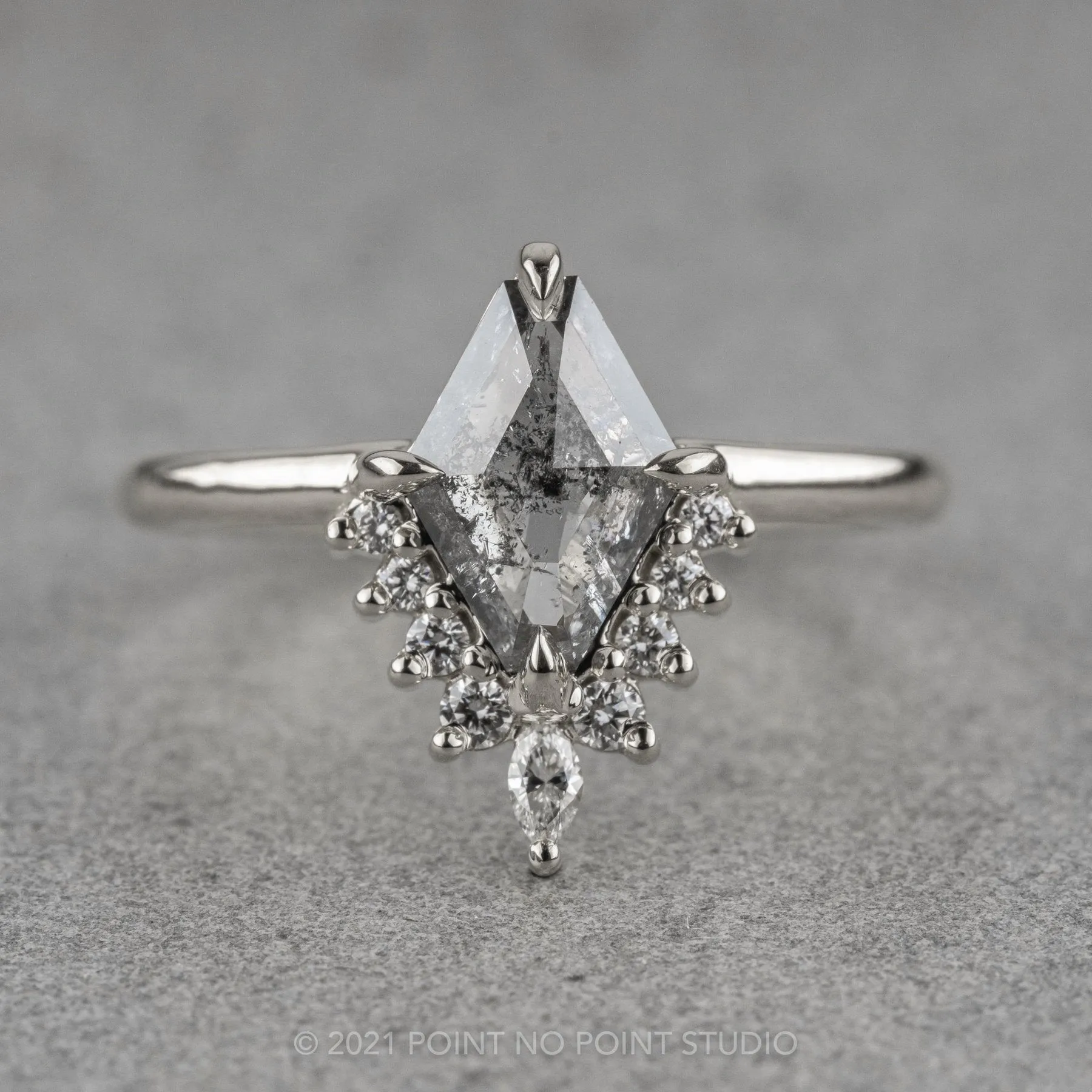 1.49 Carat Salt and Pepper Geometric Diamond Engagement Ring, Ava Setting, 14K White Gold