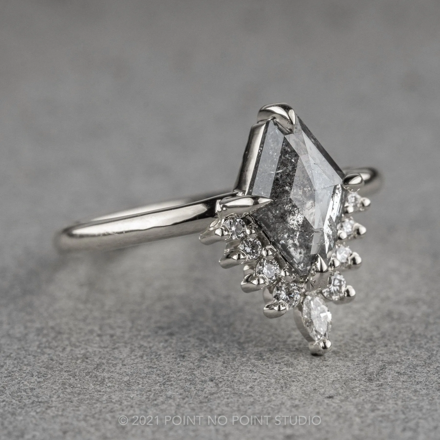 1.49 Carat Salt and Pepper Geometric Diamond Engagement Ring, Ava Setting, 14K White Gold