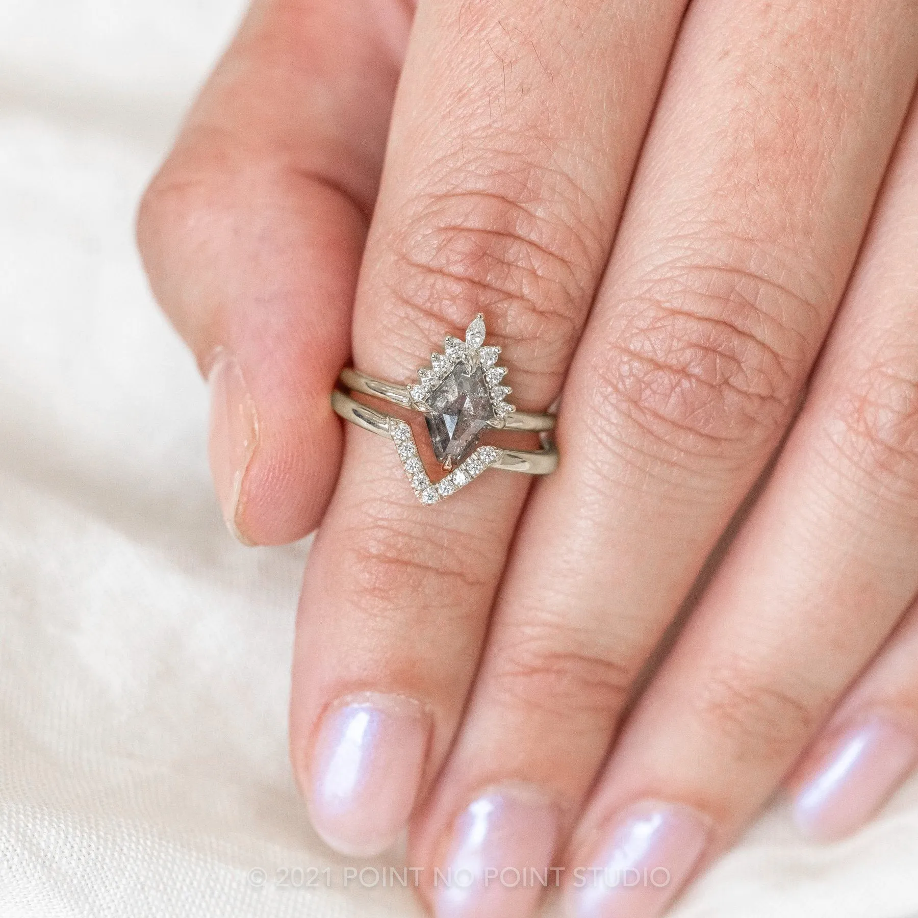 1.49 Carat Salt and Pepper Geometric Diamond Engagement Ring, Ava Setting, 14K White Gold