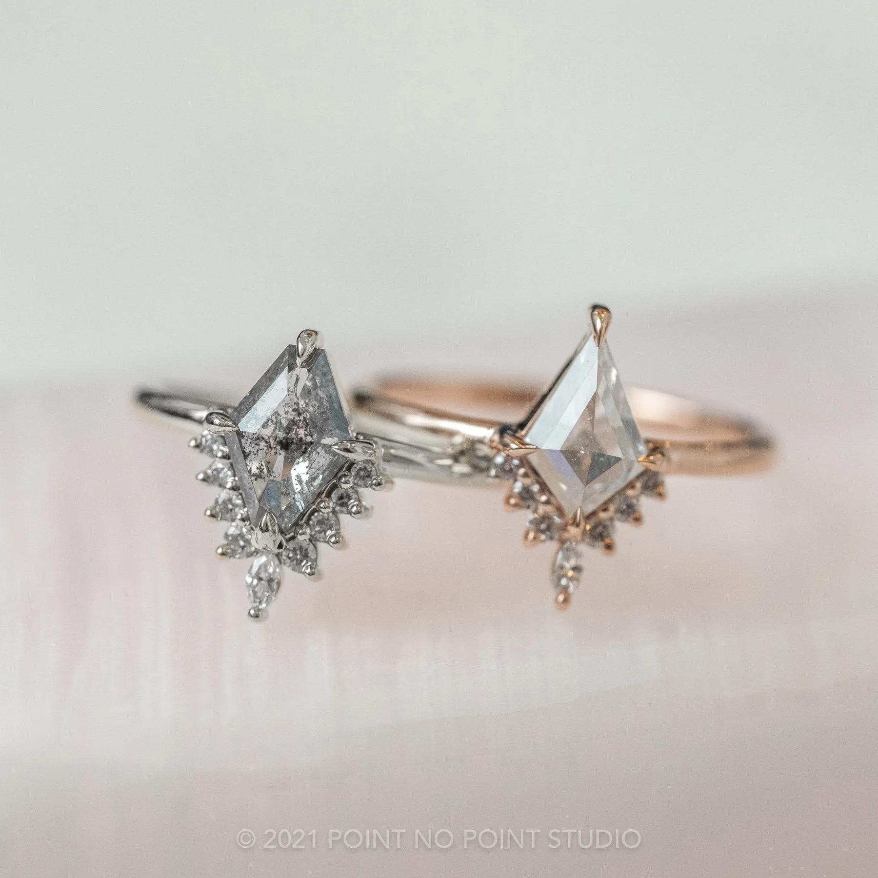 1.49 Carat Salt and Pepper Geometric Diamond Engagement Ring, Ava Setting, 14K White Gold