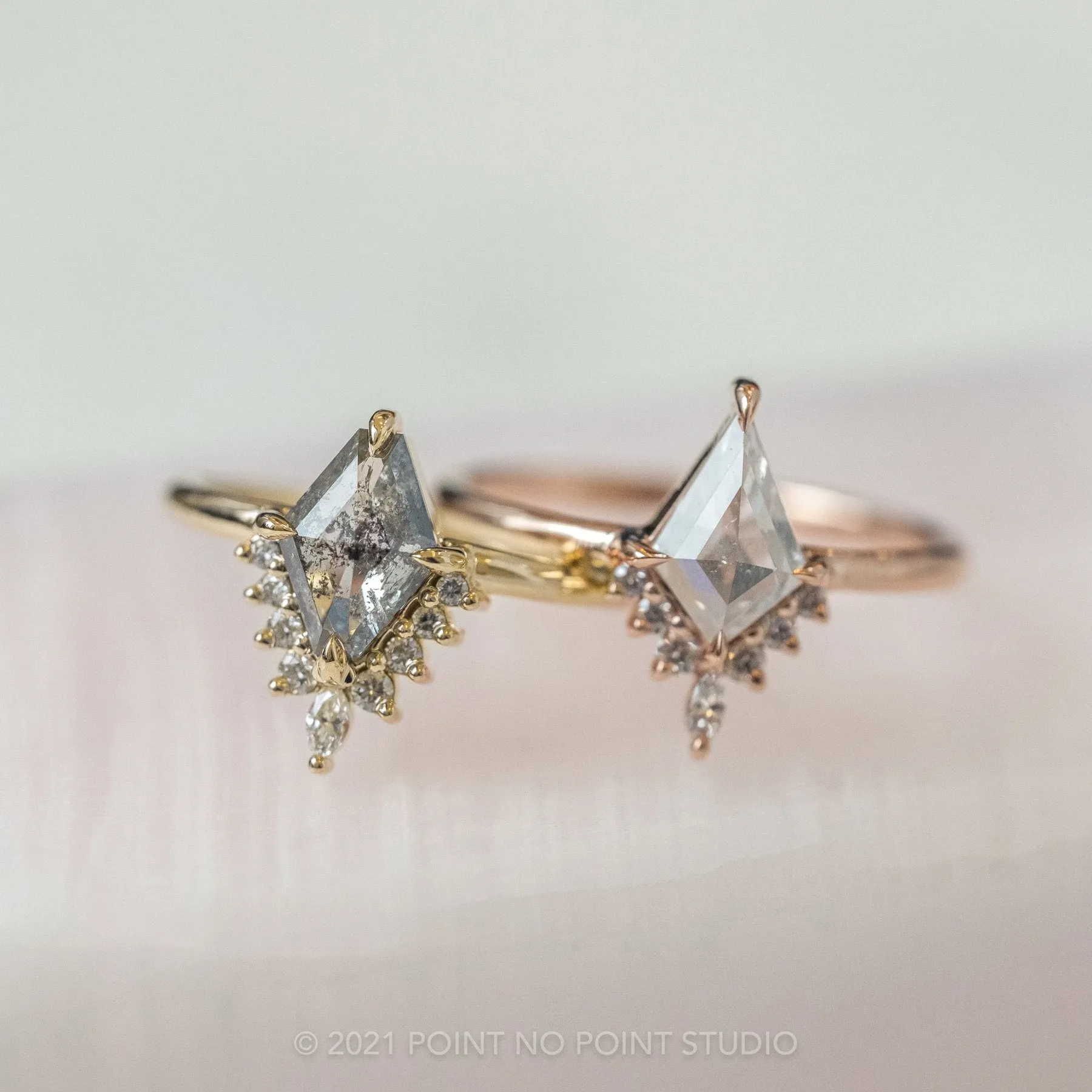 1.49 Carat Salt and Pepper Geometric Diamond Engagement Ring, Ava Setting, 14K Yellow Gold