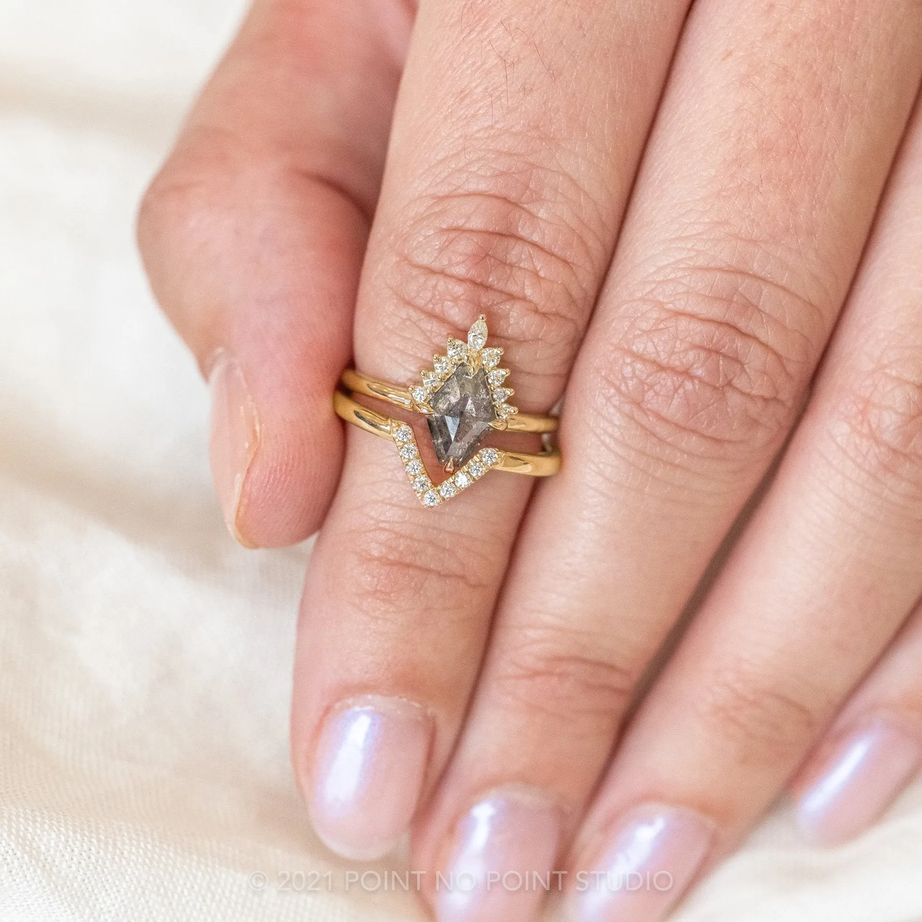 1.49 Carat Salt and Pepper Geometric Diamond Engagement Ring, Ava Setting, 14K Yellow Gold