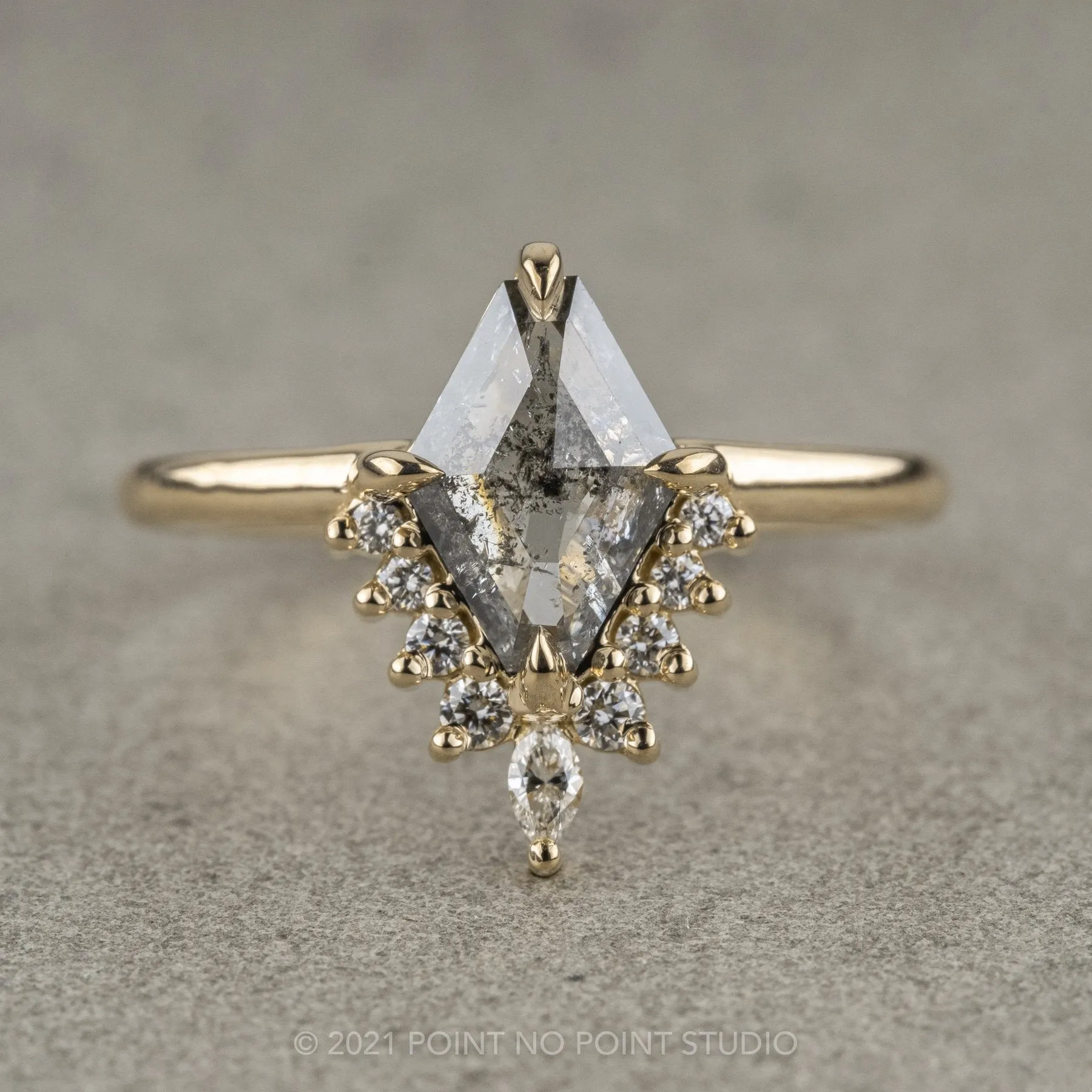 1.49 Carat Salt and Pepper Geometric Diamond Engagement Ring, Ava Setting, 14K Yellow Gold
