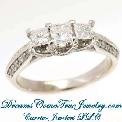 14K Gold 1.35 CTW Ladies 3 Princess Cut Diamond Past Present Future Ring