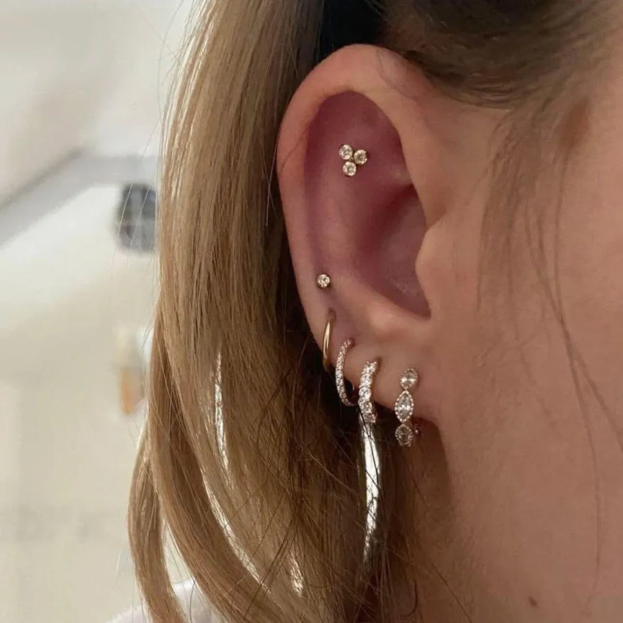 14K Gold Clear CZ 16G Helix Hoop Earring