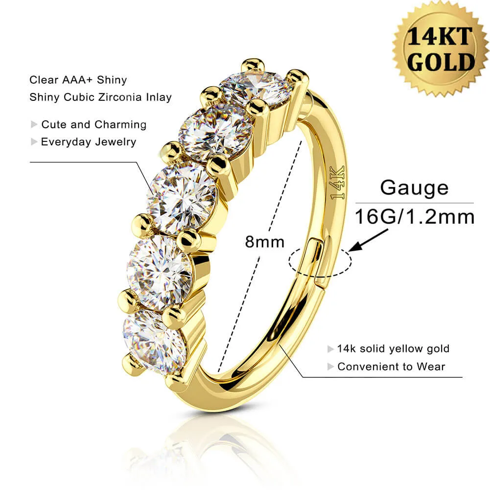 14K Gold Clear CZ 16G Helix Hoop Earring