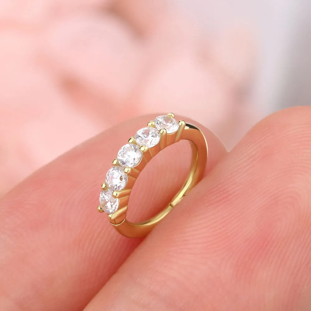 14K Gold Clear CZ 16G Helix Hoop Earring