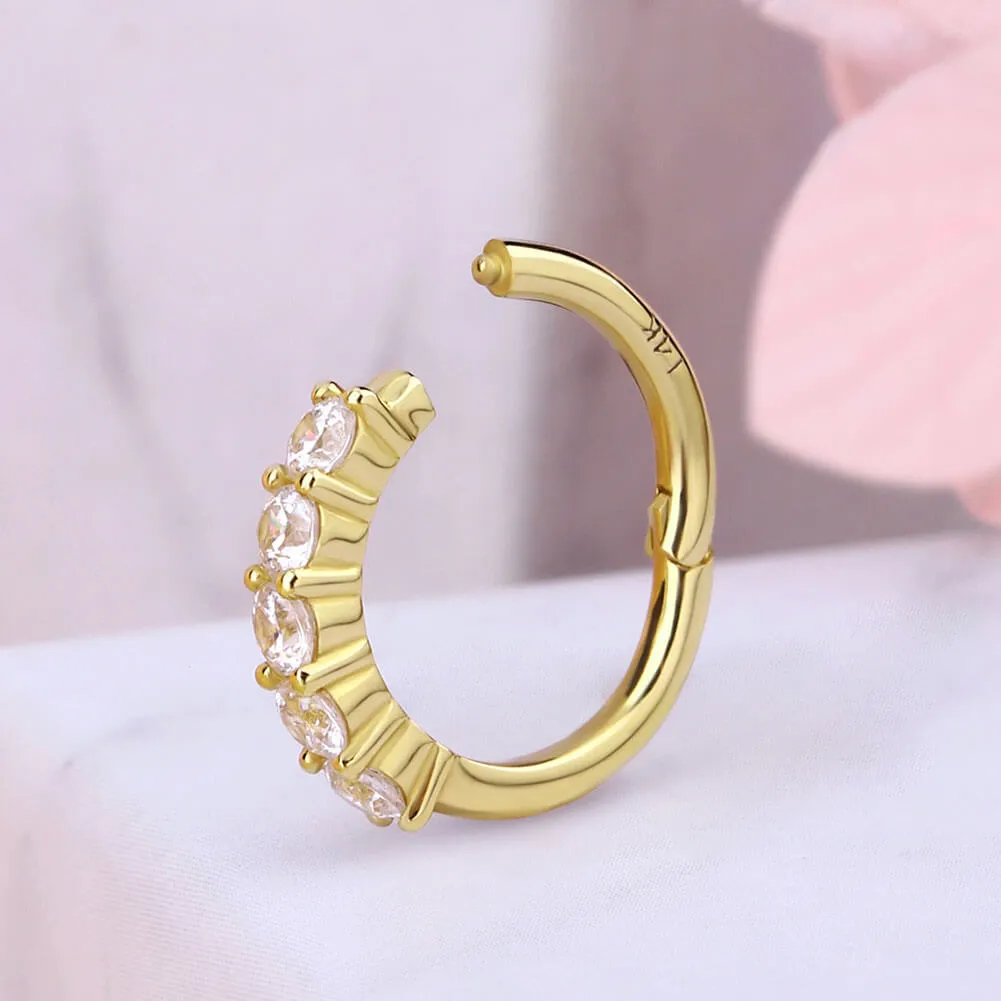 14K Gold Clear CZ 16G Helix Hoop Earring