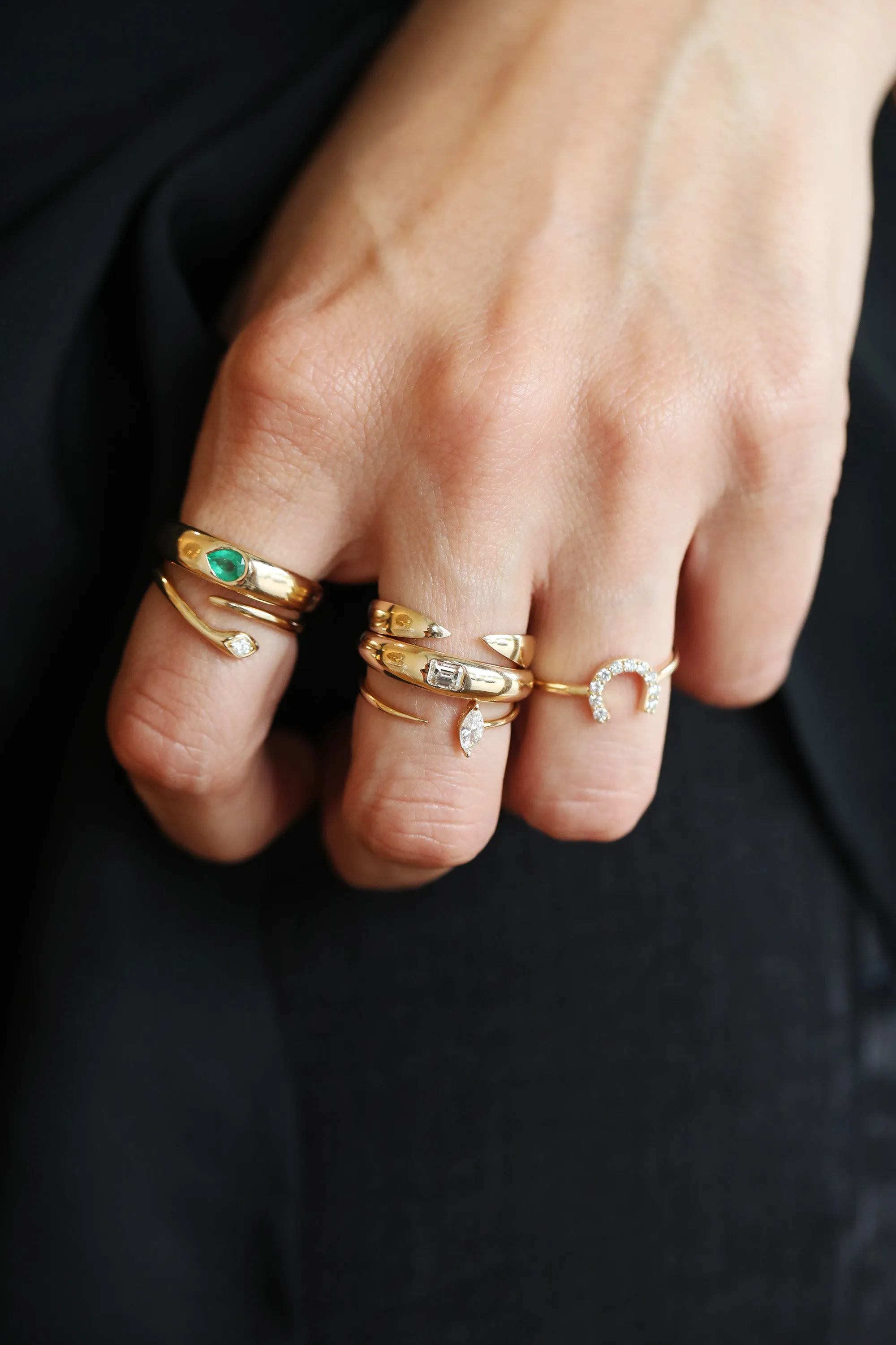 14K Gold Diamond Eye Snake Ring