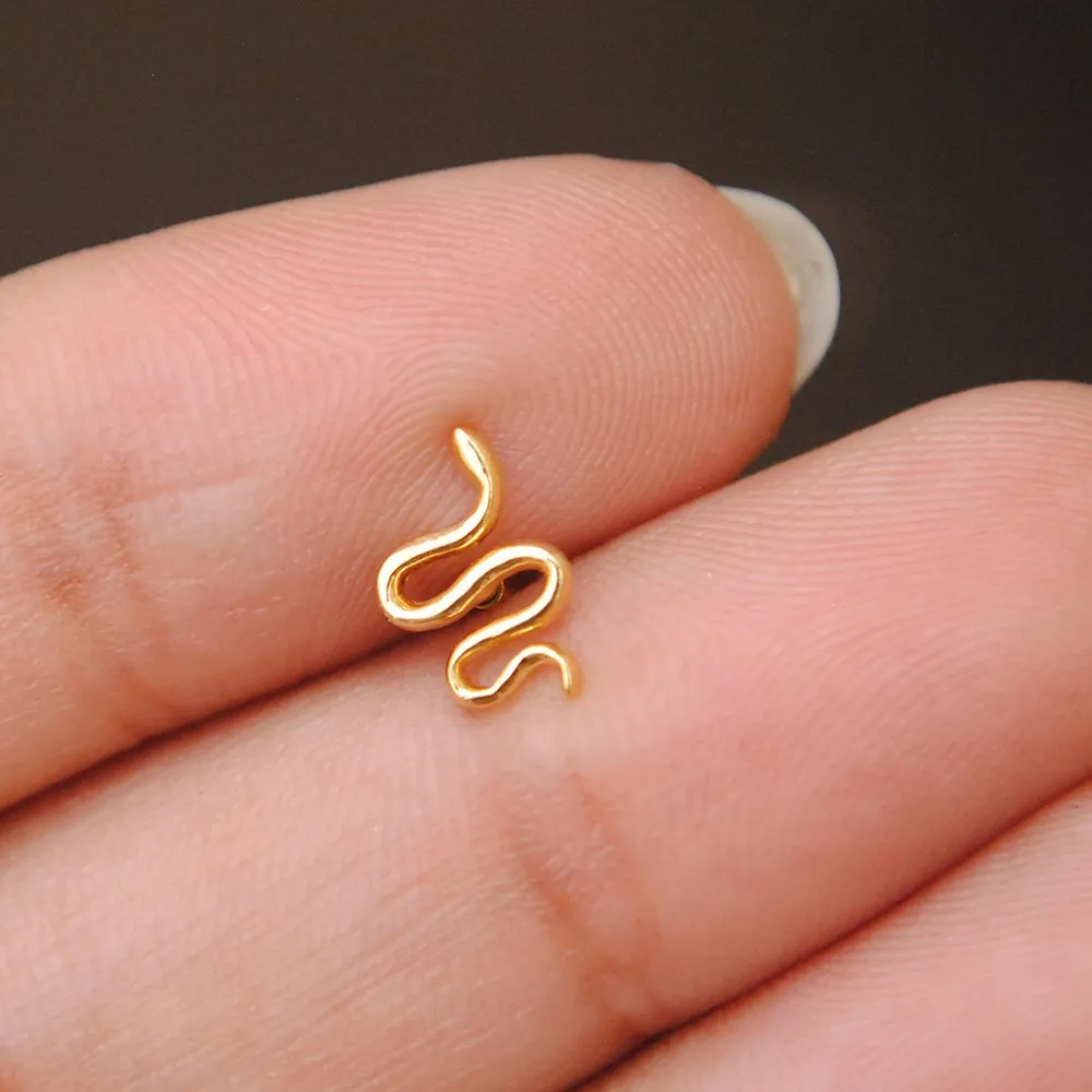 14k Gold Flatback Snake Stud