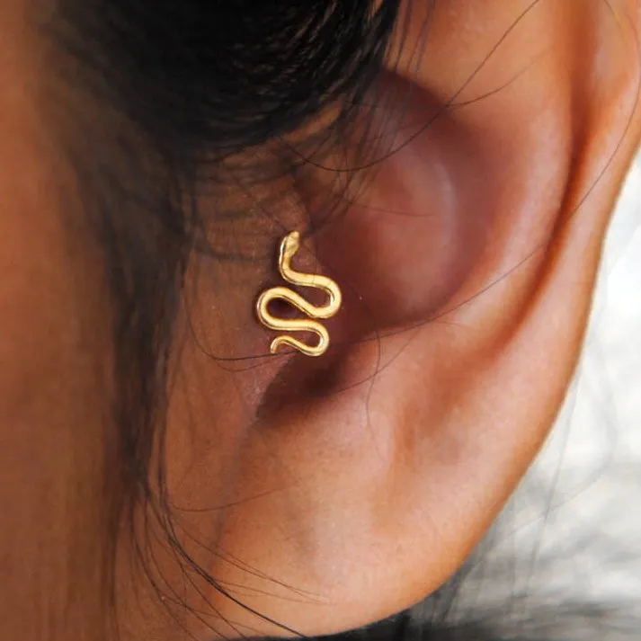 14k Gold Flatback Snake Stud