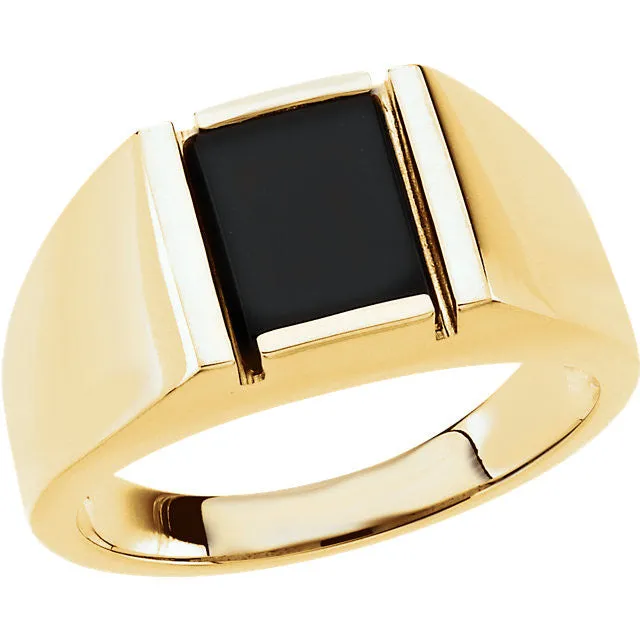 14K Gold Natural Black Onyx Bezel-Set Ring