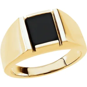 14K Gold Natural Black Onyx Bezel-Set Ring