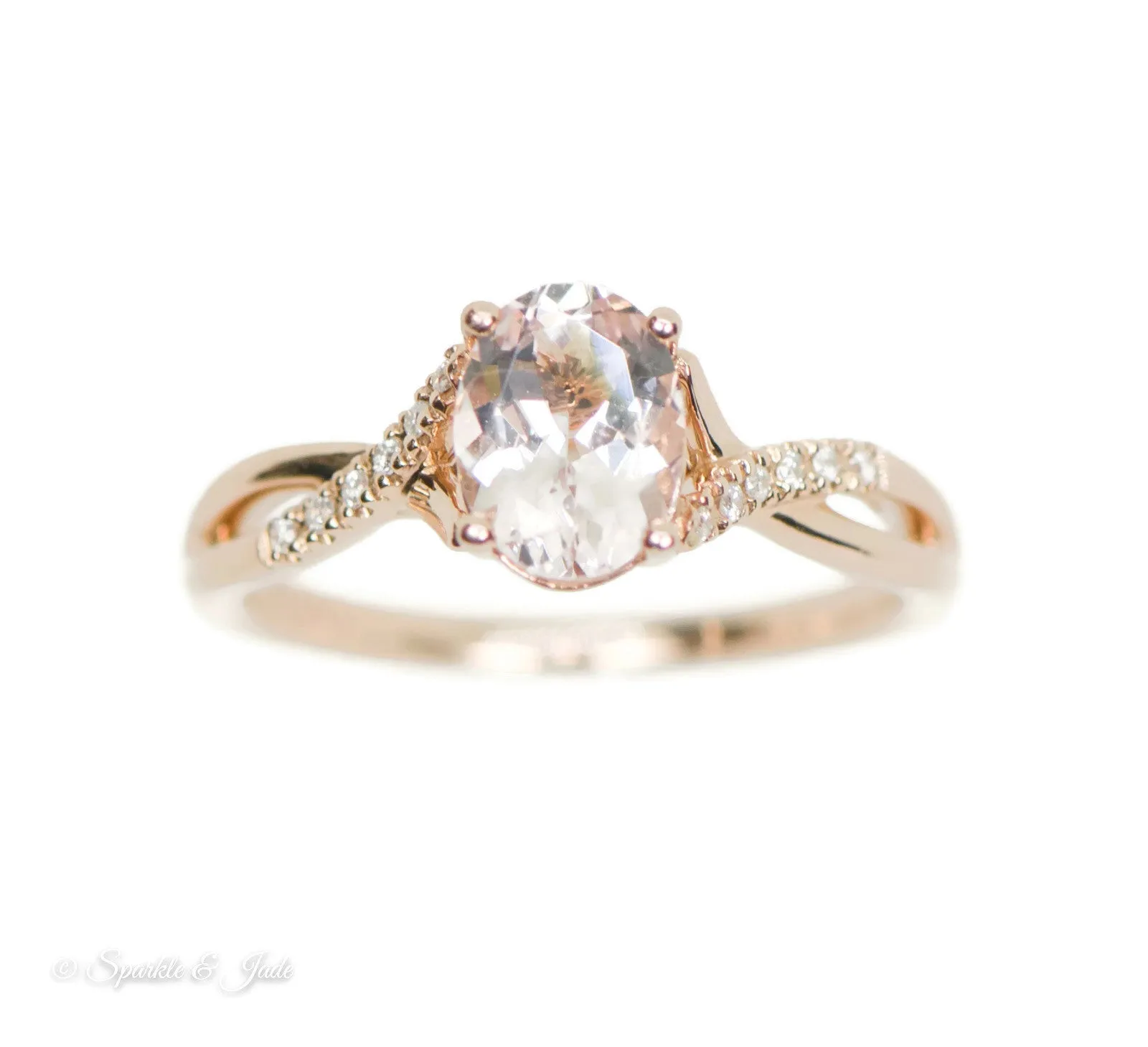 14k Gold Oval Morganite & .06 CTW Diamond Twist Band Ring