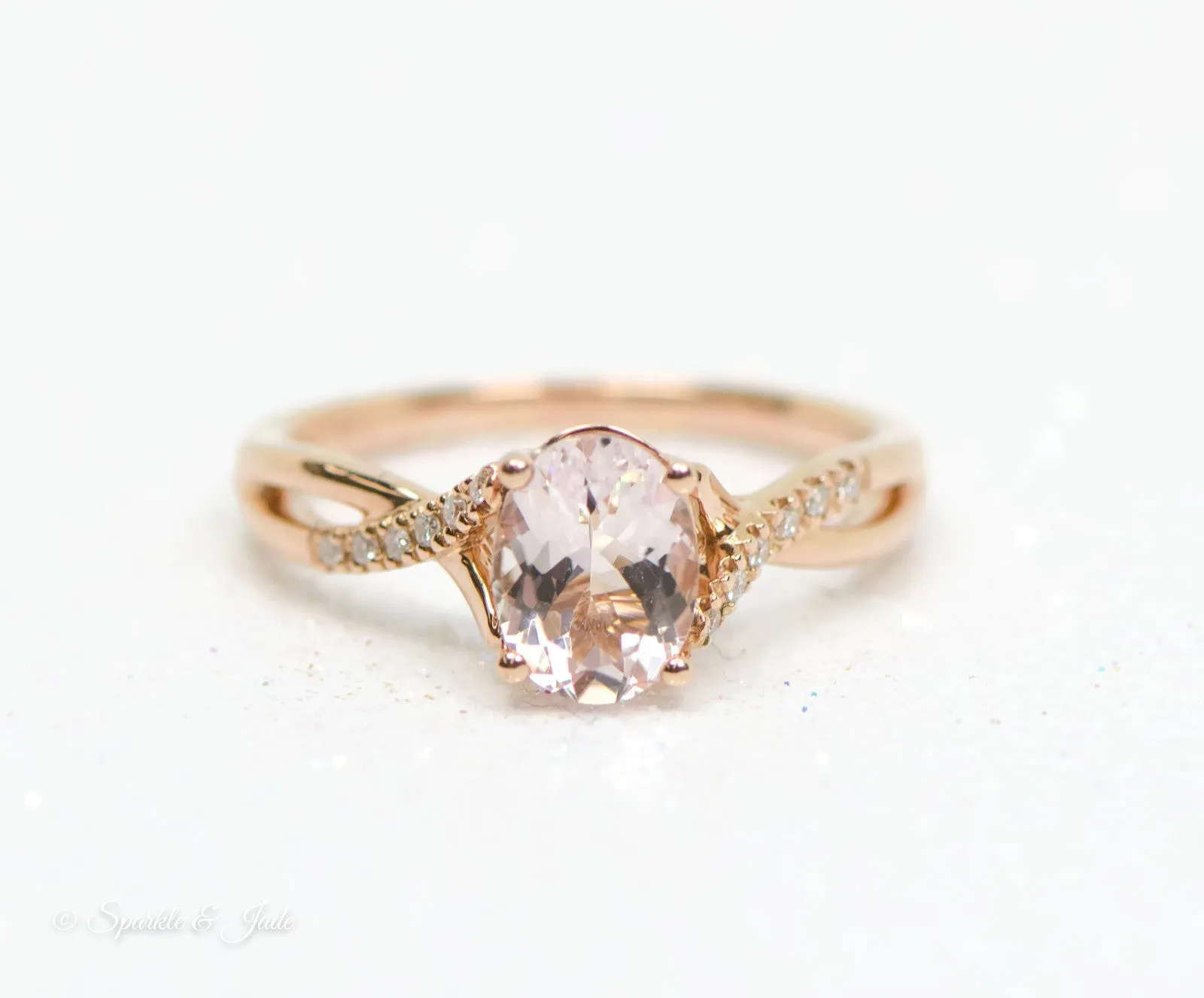 14k Gold Oval Morganite & .06 CTW Diamond Twist Band Ring