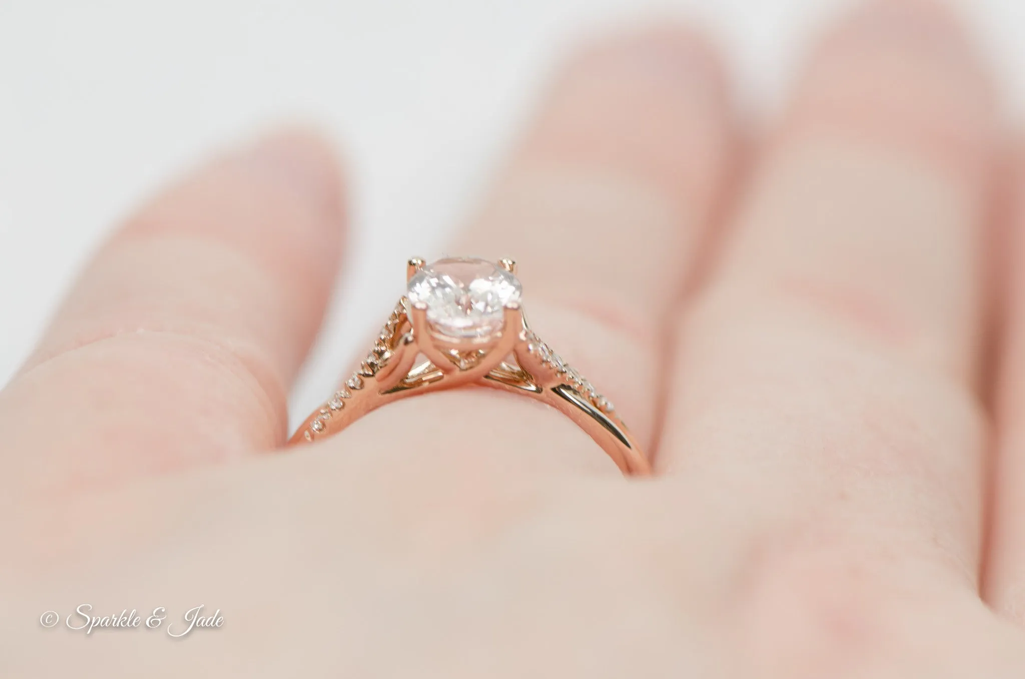 14k Gold Oval Morganite & .06 CTW Diamond Twist Band Ring
