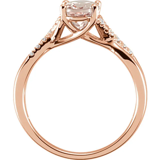 14k Gold Oval Morganite & .06 CTW Diamond Twist Band Ring