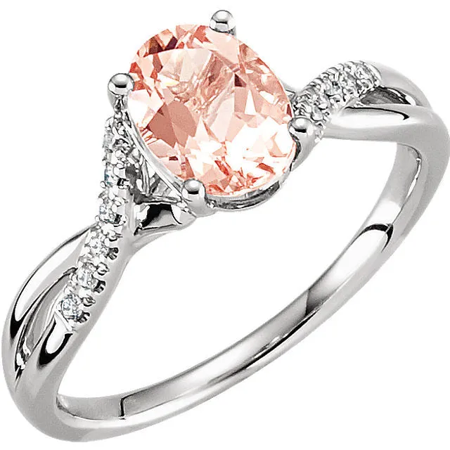 14k Gold Oval Morganite & .06 CTW Diamond Twist Band Ring