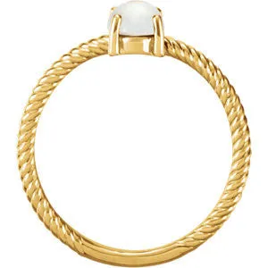 14k Gold Oval Rainbow Moonstone Cabochon Ring - White Yellow or Rose Gold