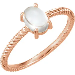 14k Gold Oval Rainbow Moonstone Cabochon Ring - White Yellow or Rose Gold