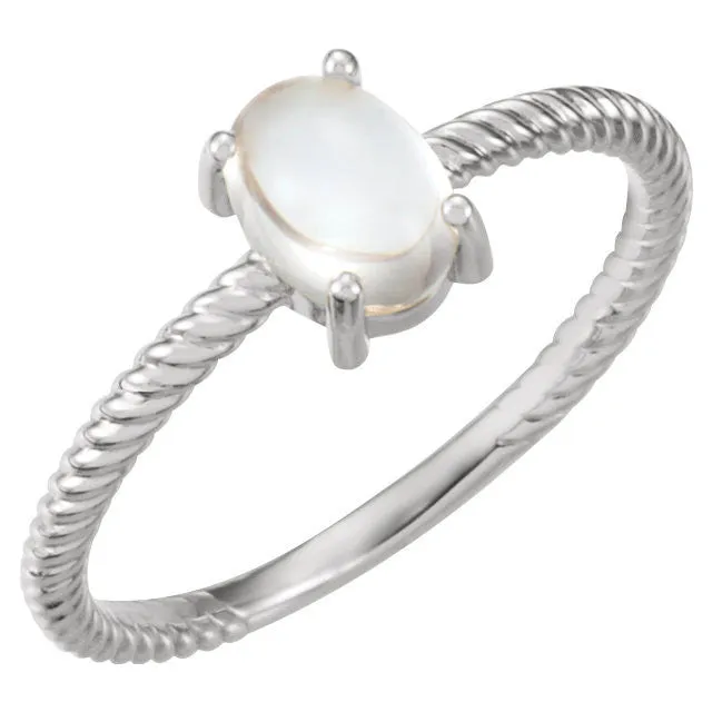 14k Gold Oval Rainbow Moonstone Cabochon Ring - White Yellow or Rose Gold