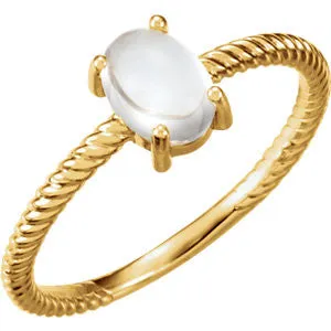 14k Gold Oval Rainbow Moonstone Cabochon Ring - White Yellow or Rose Gold