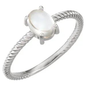 14k Gold Oval Rainbow Moonstone Cabochon Ring - White Yellow or Rose Gold