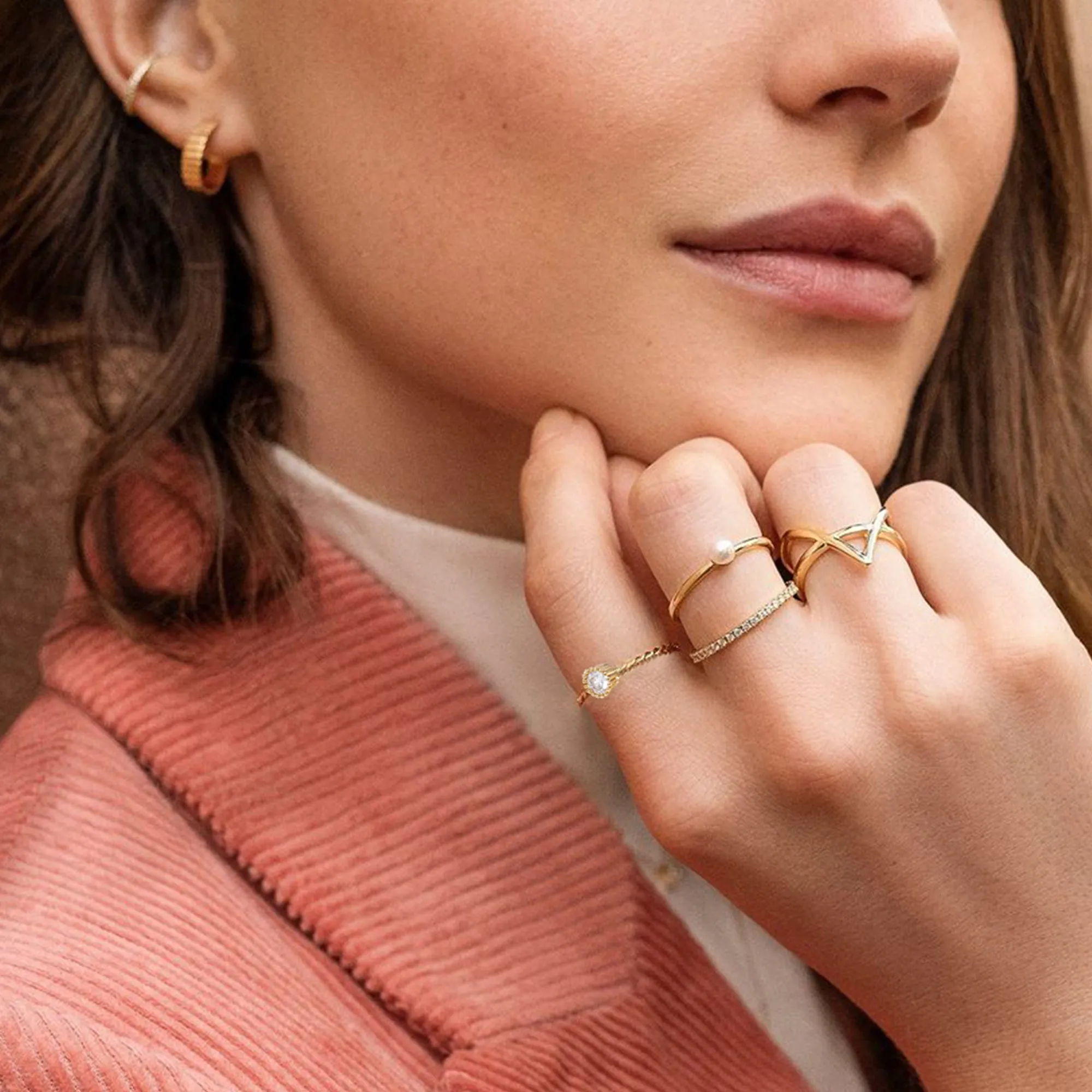 14K Gold Plated Dainty Stacking Rings （Size 7）