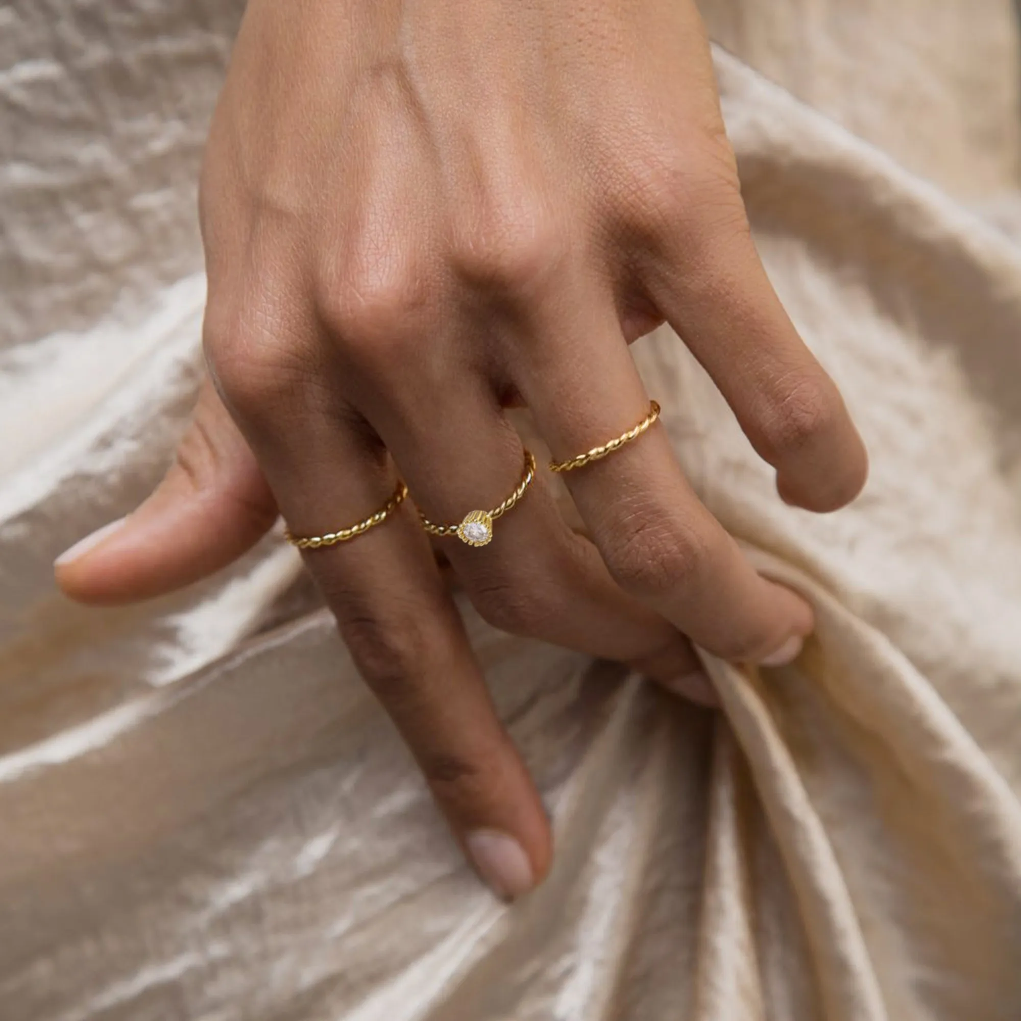 14K Gold Plated Dainty Stacking Rings （Size 7）