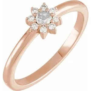 14K Rose 1/6 CTW Rose-Cut Natural Diamond & Faceted Natural Diamond Halo-Style Ring