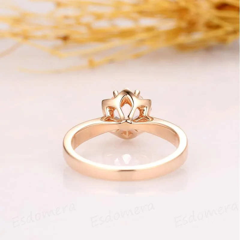 14k Rose Gold Floral Round 1CT Morganite Flower Accents Stack Ring