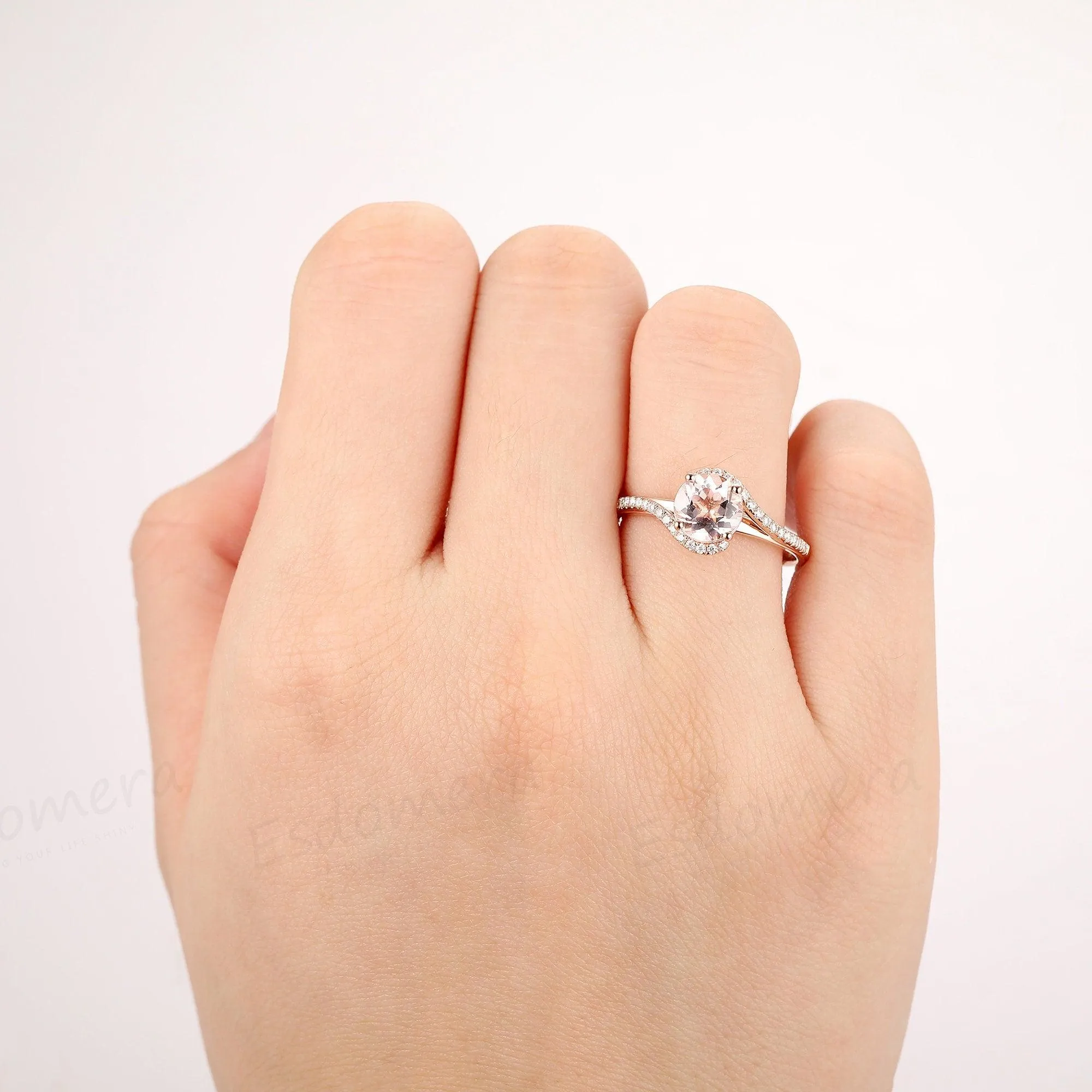 14k Rose Gold Round Cut 1.25CT Art Deco Pave Set Accents Morganite Ring
