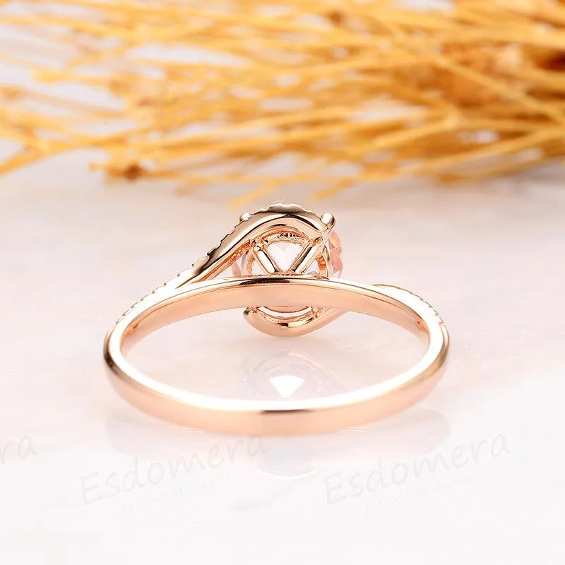 14k Rose Gold Round Cut 1.25CT Art Deco Pave Set Accents Morganite Ring
