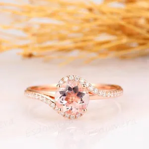 14k Rose Gold Round Cut 1.25CT Art Deco Pave Set Accents Morganite Ring