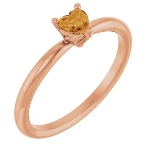 14K Rose Natural Citrine Heart Solitaire Ring