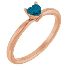 14K Rose Natural London Blue Topaz Heart Solitaire Ring