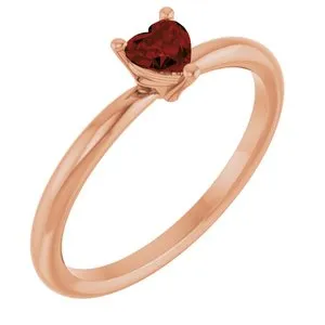 14K Rose Natural Mozambique Garnet Heart Solitaire Ring