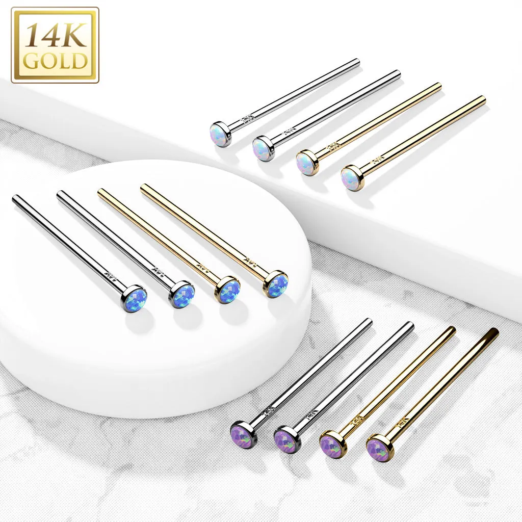14K Solid Gold Bezel Opal Fishtail Nose Pin Rings Stud