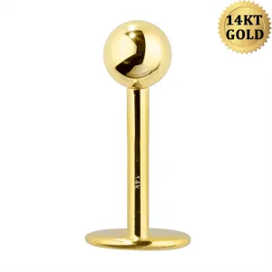 14K Solid Gold Labret Stud 16G Externally Threaded Lip Stud