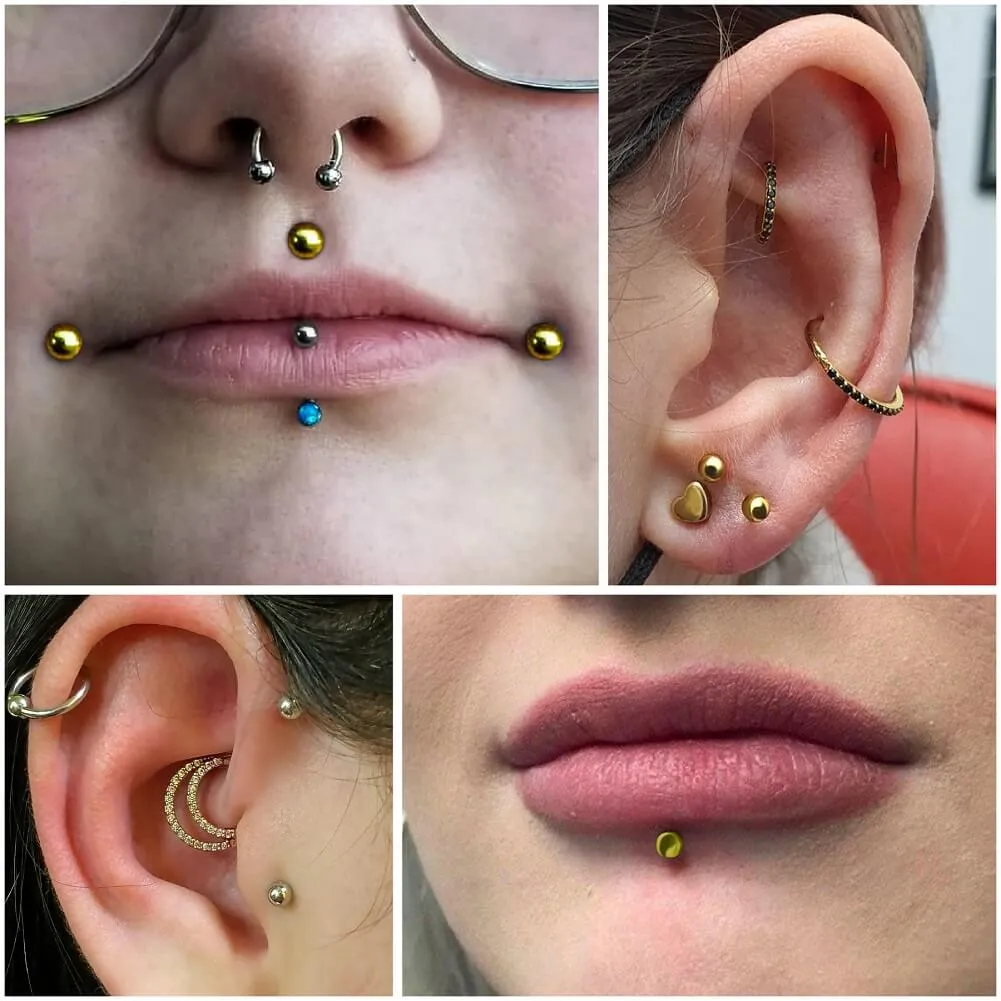 14K Solid Gold Labret Stud 16G Externally Threaded Lip Stud